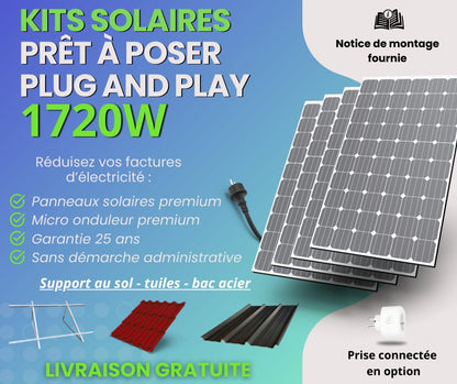 Kit 4 Panneaux Solaires Plug And Play Longi Solar Puissance 1720W - KitSolaire-pretaposer.com